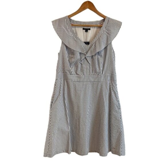 Tommy Hilfiger NWT dress white blue stripes 100%cotton sleeveless V neck size 14 - Picture 4 of 12